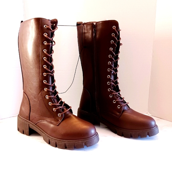 Brown Lug Sole Knee High Boots - Picture 4 of 6